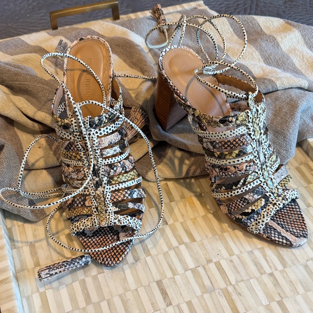 Ulla Johnson Lace-Up Strappy High Heel Sandals - Multicolor Snake Print
